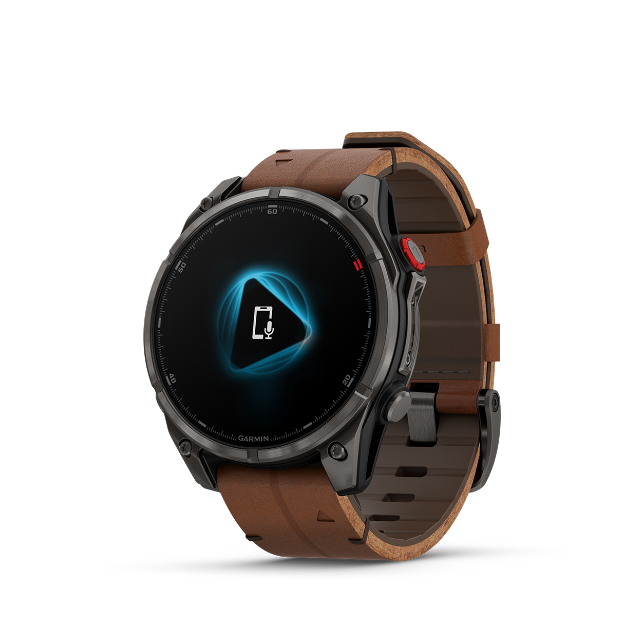 Fenix8Pro_47mm_Carbon_Leather_Front-Left_0011_F8_Pro_voice_assistant_still