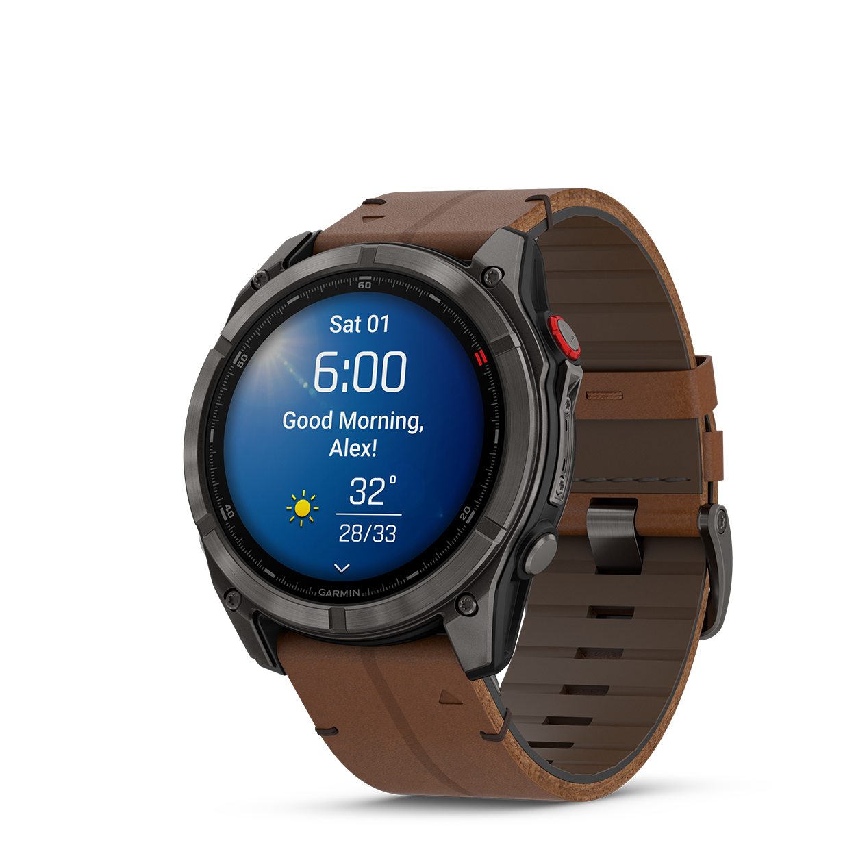 Fenix8Pro_51mm_Carbon_Leather_Front-left_0007_F8_Pro_morning_report_clear_sunny