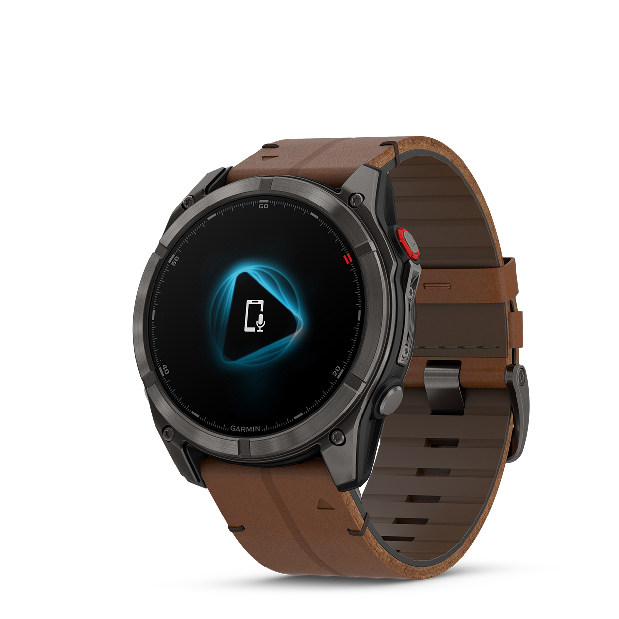 Fenix8Pro_51mm_Carbon_Leather_Front-left_0011_F8_Pro_voice_assistant_still