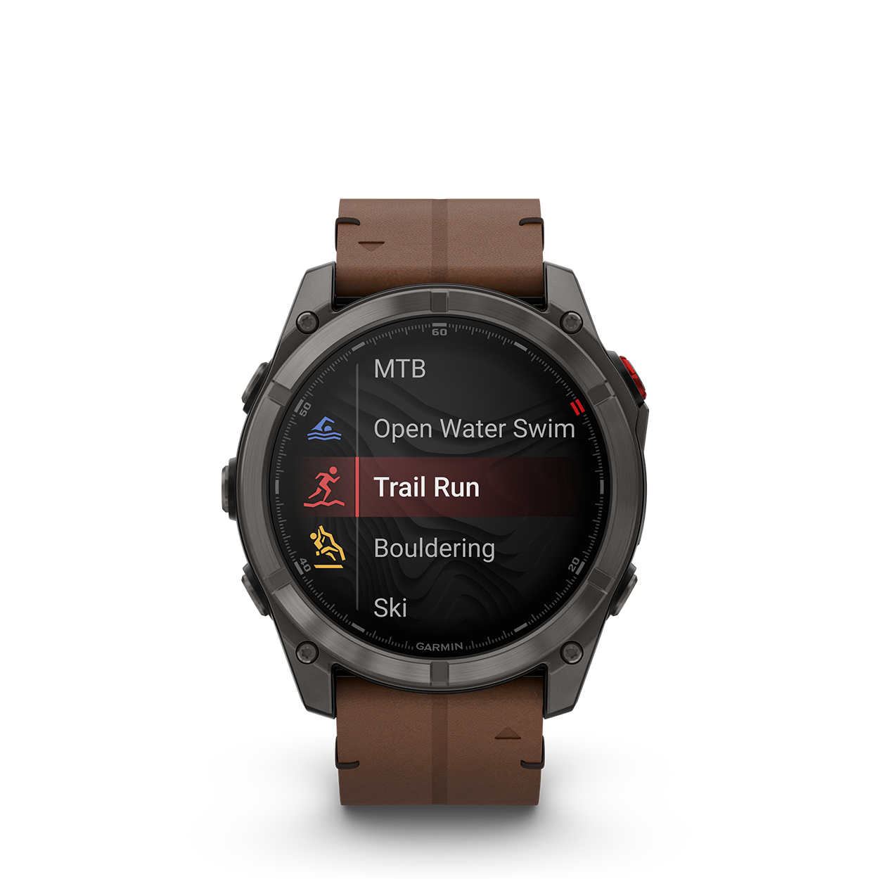 Fenix8Pro_51mm_Carbon_Leather_Front_0002_F8_Pro_activitylist_trail_run